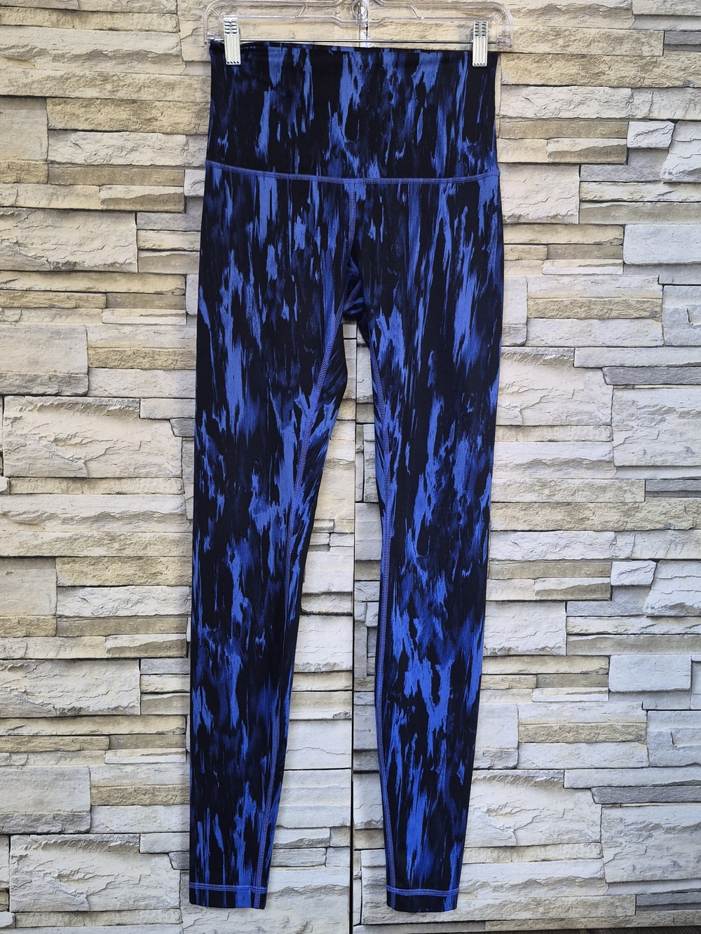 ​Lululemon Athletic Leggings Womens Size 6 Blue Black Print Gym Activewear Yoga